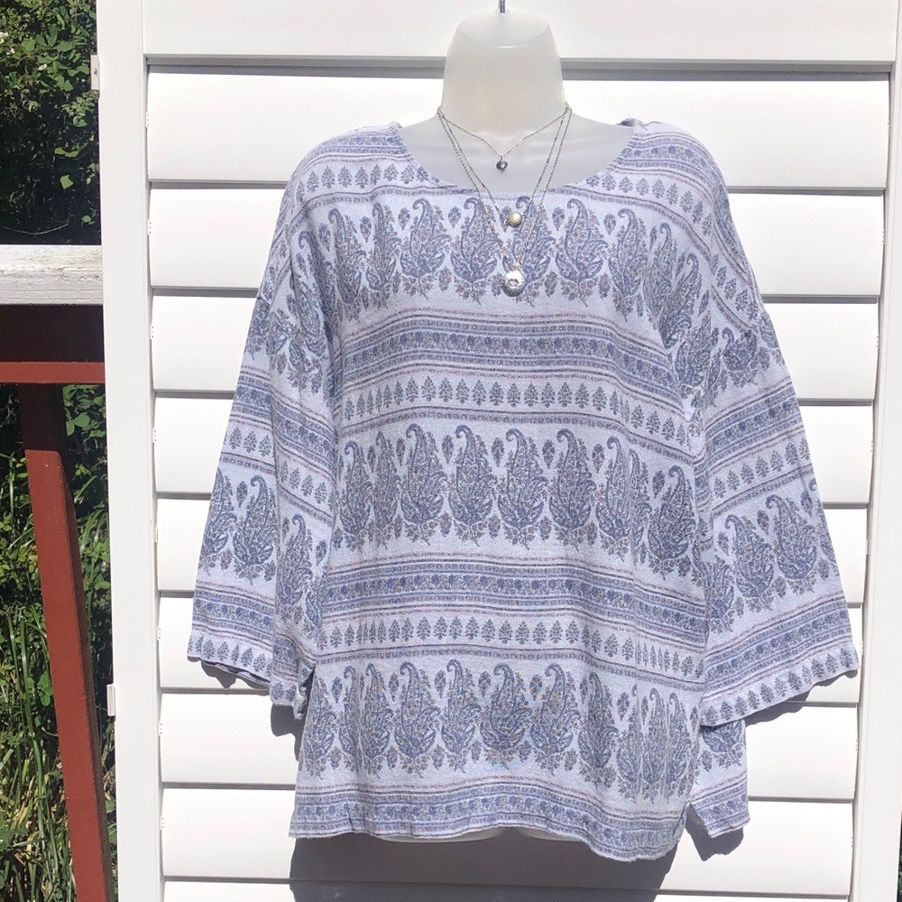 Pure Jill Relaxed Paisley Print Tunic Top in Light Blue